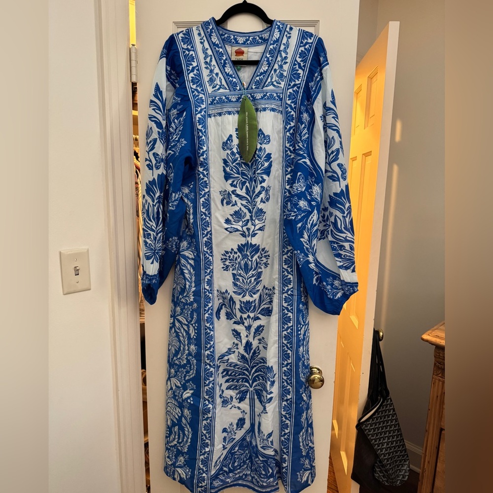 NWT Farm Rio Blue and White Floral Maxi Dress